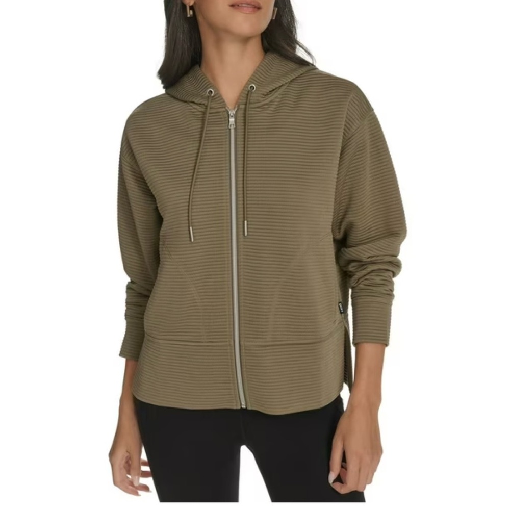 DKNY Khaki Zip-Up Hoodie for Women L